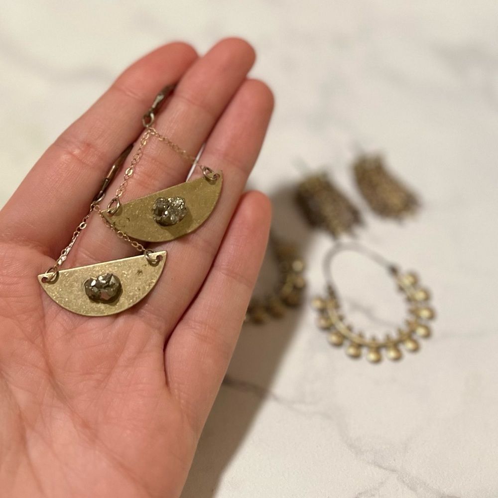 Three Pairs of Gold/Pyrite Earrings